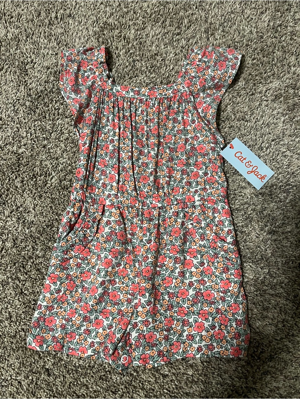 Cat & Jack Coral and Green Floral Girls' Romper Dress